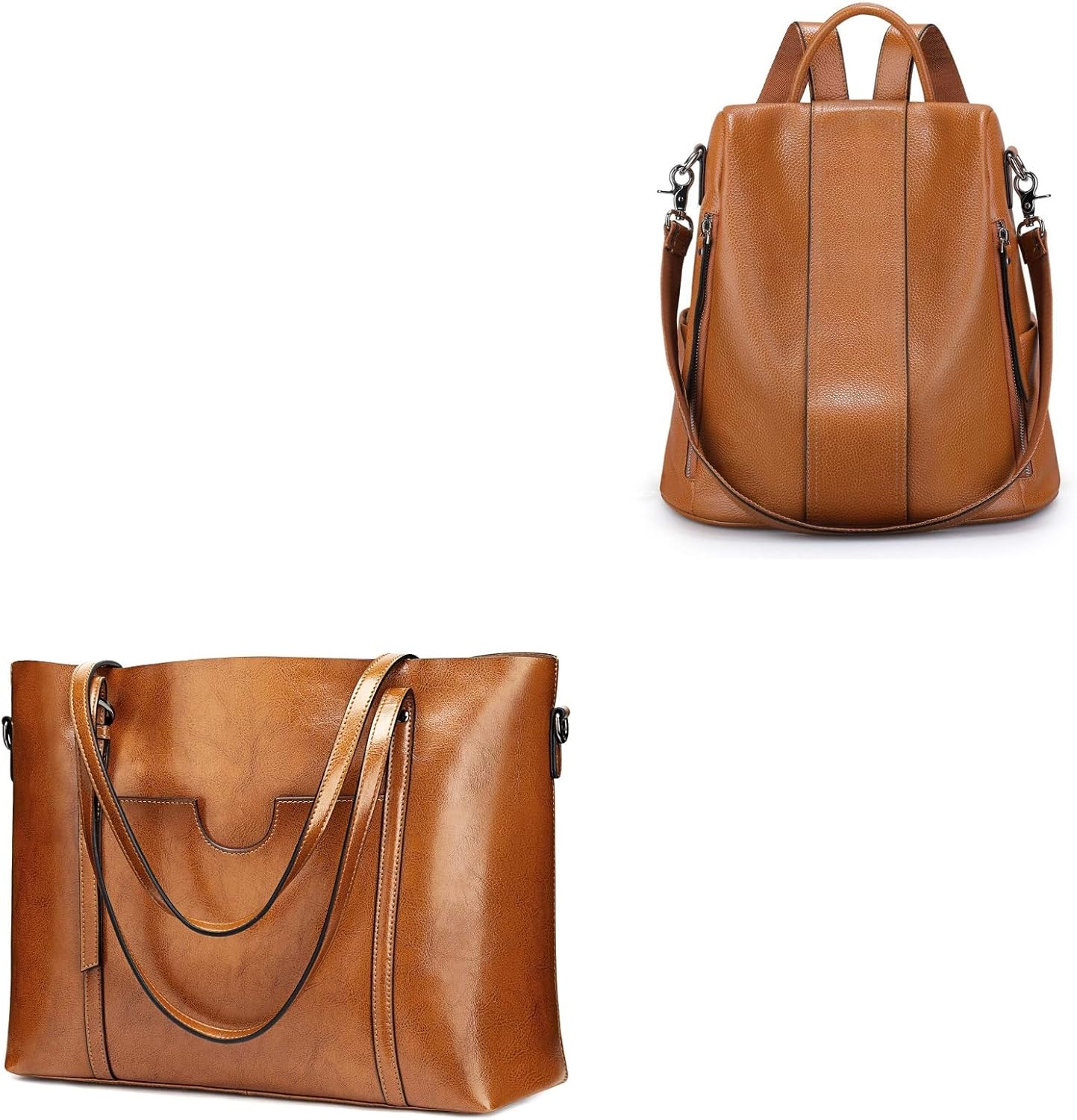 Women Genuine Leather Top Handle Satchel Daily Work Tote Shoulder Bag & Soft Leather Backpack Antitheft Rucksack Ladies Shoulder Bag Medium