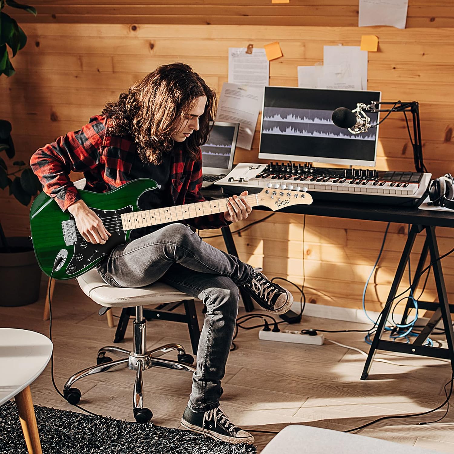 GLARRY Full Size Electric Guitar for Music Lover Beginner with 20W Amp and Accessories Pack Guitar Bag (GREEN, 39