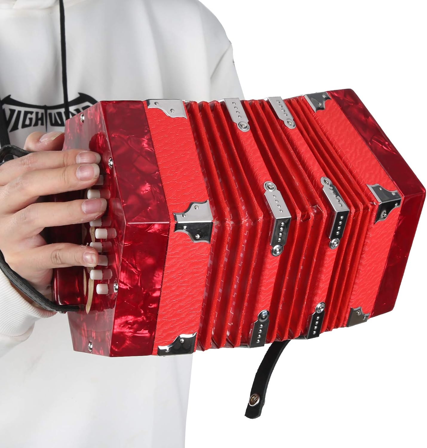 Concertina Accordion, Portable Professional Musical Instrument for Adults Red