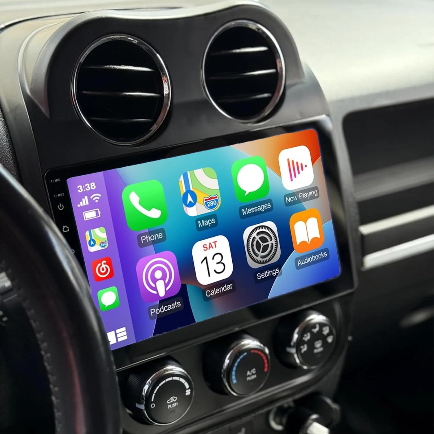 PHEZEN 10 inch Touchscreen Car Stereo Fit for Jeep Compass Patriot 2009-2016, Android 13 Double Din Car Radio with Carplay & Android Auto in-Dash Navigation BT Mirror Link WiFi Backup Camera 2+32G