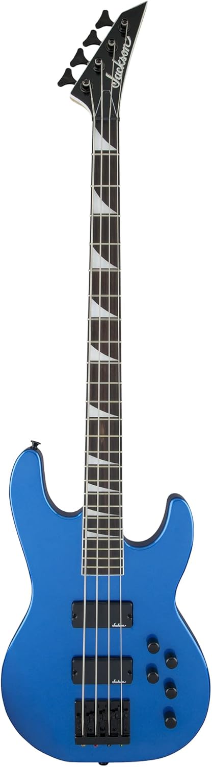 Jackson JS3 Concert Bass Guitar - Metallic Blue Bundle with Cable, Tuner, Strap, Picks, and Austin Bazaar Instructional DVD