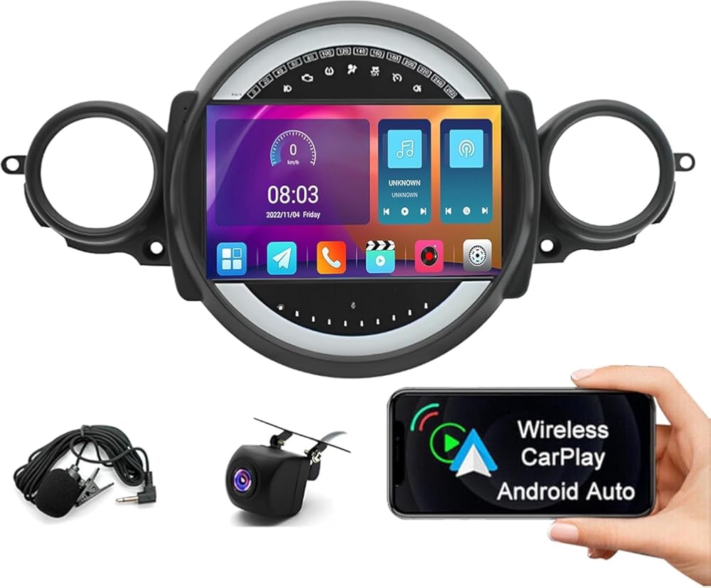 Android 13 Car Radio Stereo, 9'' Touch Screen Double Din Car Audio Multimedia Receiver fit for Mini Cooper R56 2007-2014 with Carplay & Android Auto GPS WiFi Bluetooth Mirror Link [2+32G]