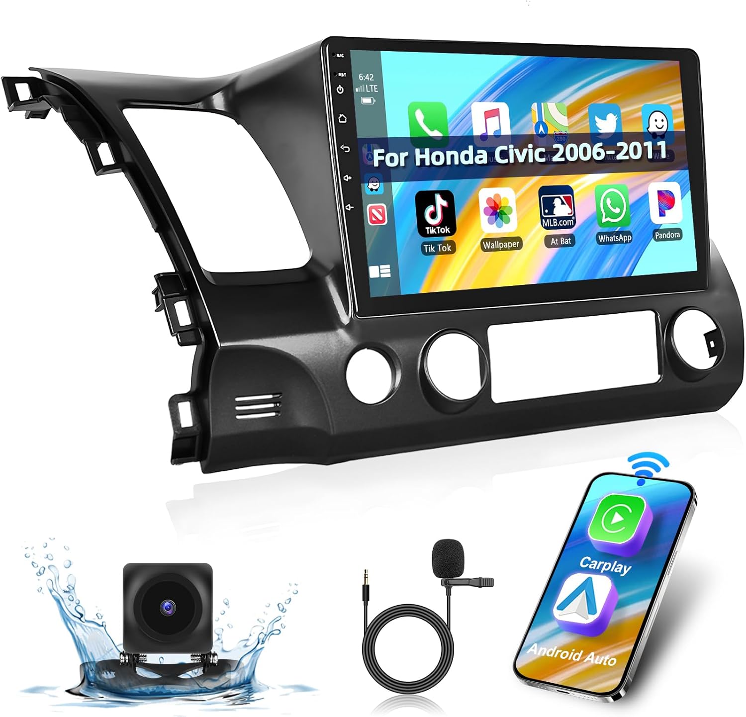 Podofo【2+64G】 Apple Carplay Android Auto Car Stereo for Honda Civic 2006 2007 2008 2009 2010 2011,10.1