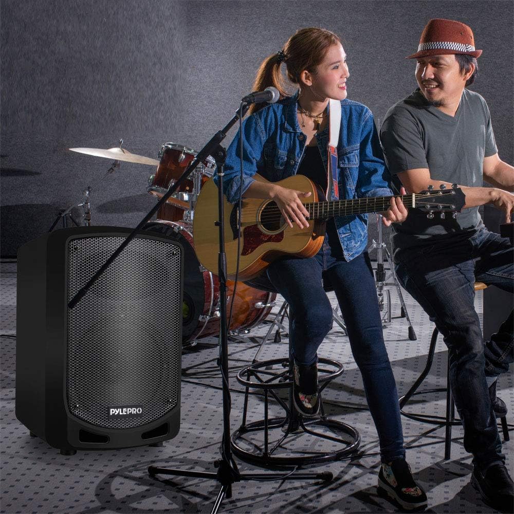 Pyle Portable Bluetooth PA Speaker System - Indoor Outdoor Karaoke Sound System w/Wireless Mic, Audio Recording, Rechargeable Battery, USB/SD Reader, Stand Mount, for Party, Crowd Control - Pyle