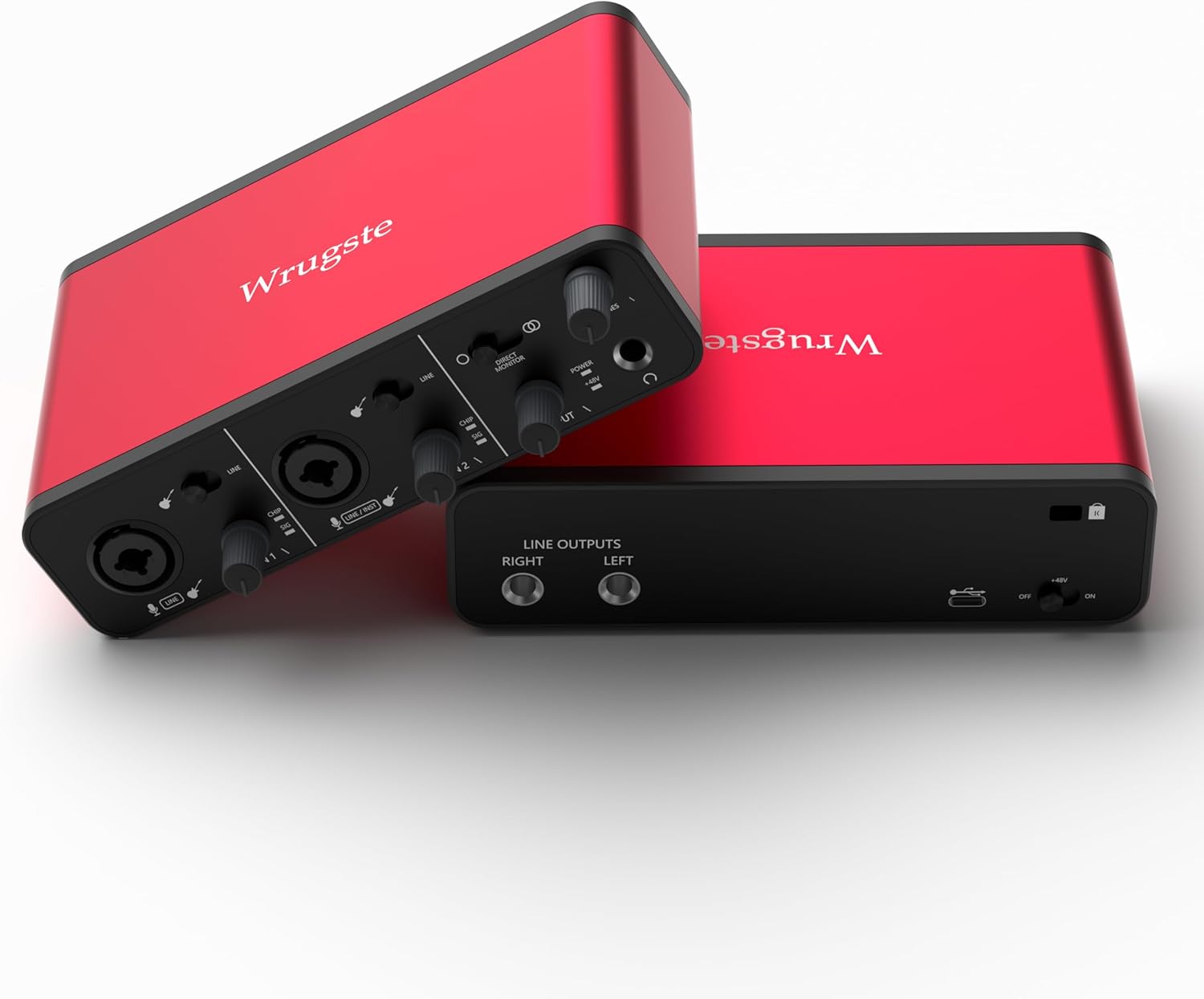 USB Audio Interface (24Bit/192kHz)+48V Phantom Power for Computer Recording Podcasting and Streaming Plug and Play Noise-Free Wrugste XLR 2i2 Audio Interface for PC No Software Included