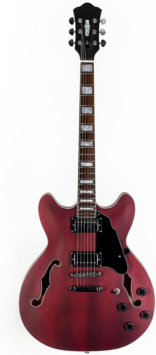 Beginner Electric Guitar Kits 22 Fret Semi Hollow Jazz Electric Guitar(Red)