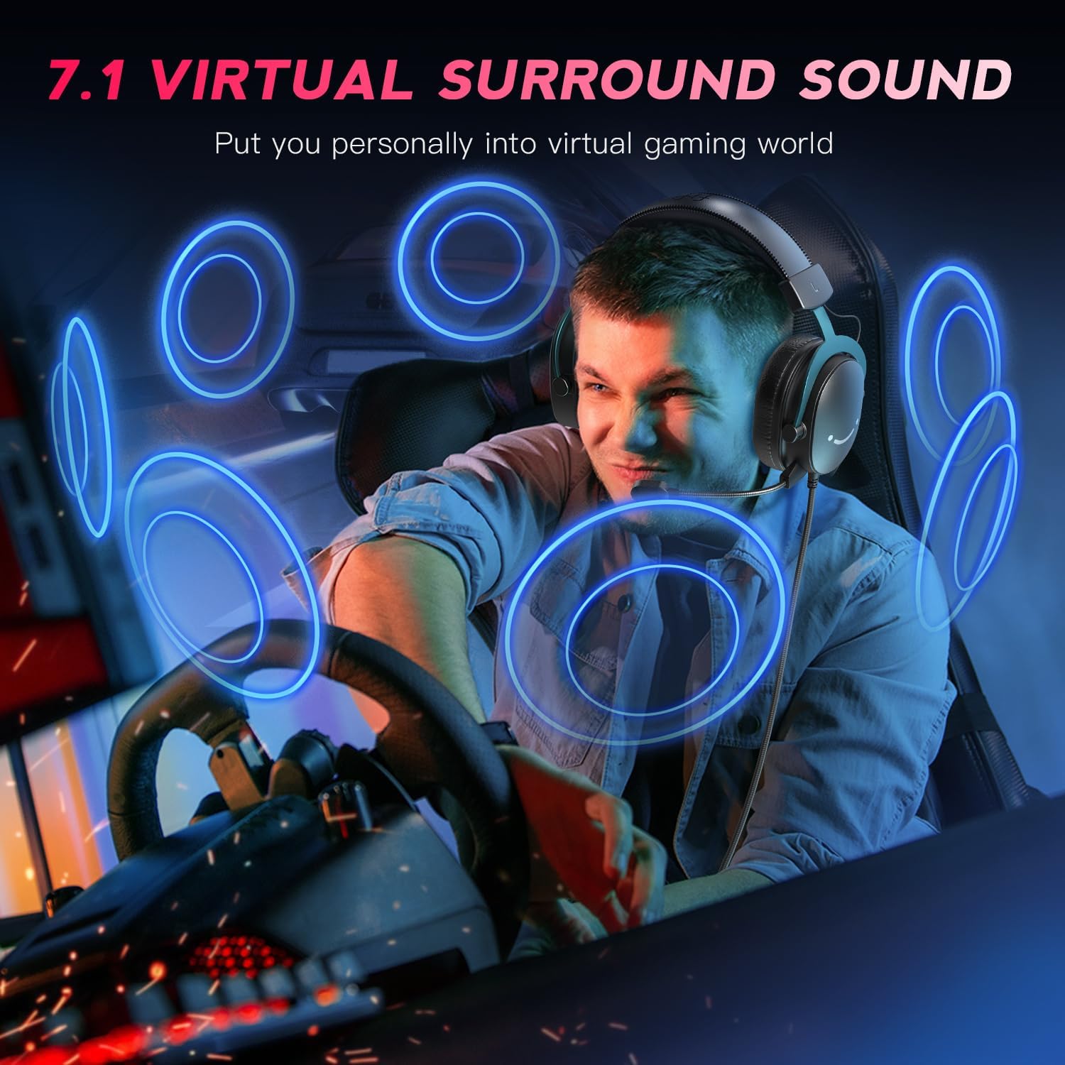 FIFINE Gaming Headset and XLR Dynamic Microphone Bundle, USB Headset Set with 7.1 Surround Sound for PS5/PS4, Podcast Recording Mic with RGB, Mute Button, Headphones Jack for Vocal YouTube (H9+AM8)