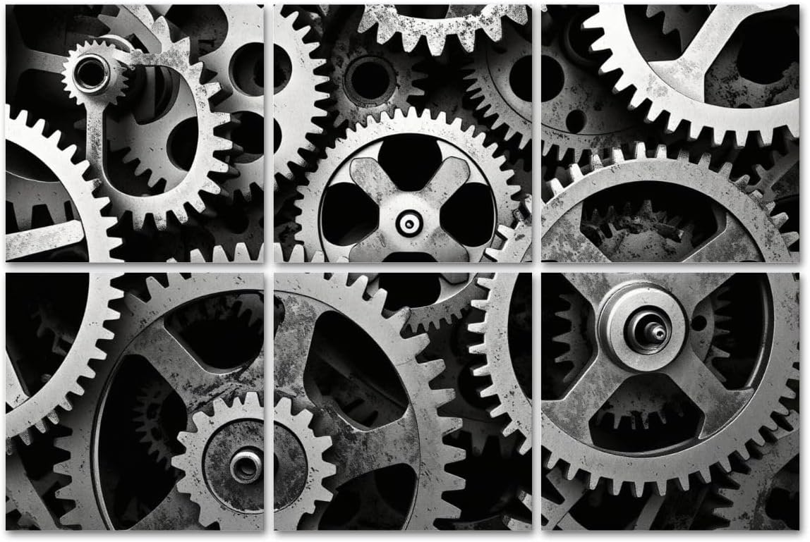 6 Pack Art Acoustic Panels Sound Absorbing Mechanical Gear Cogs Old Factory Engineer Team Motivation Inspiration Decorative Soundproof Wall Panels Self Adhesive for Recording Studios Office 72