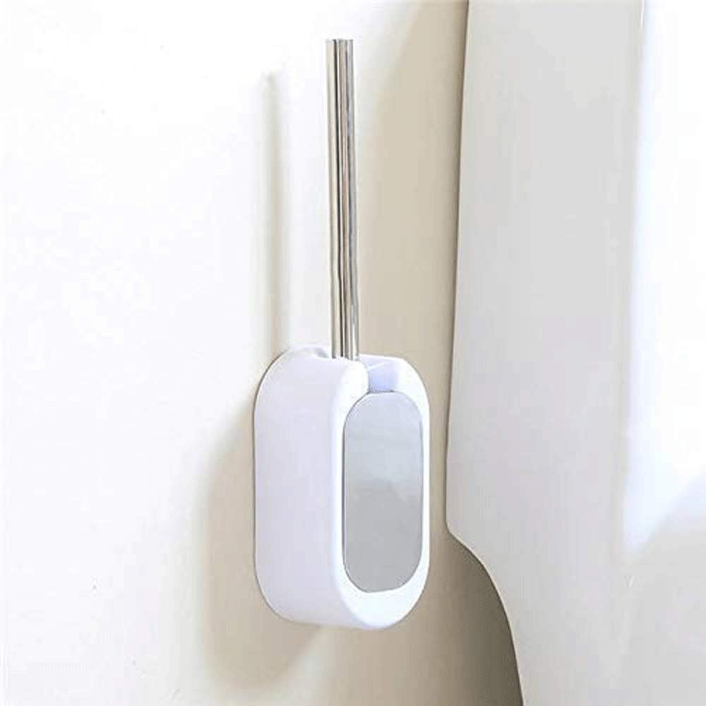 Compact Wall-Mounted Toilet Brush Holder Bathroom Brush with Plating Stainless Steel Handle (Silver)