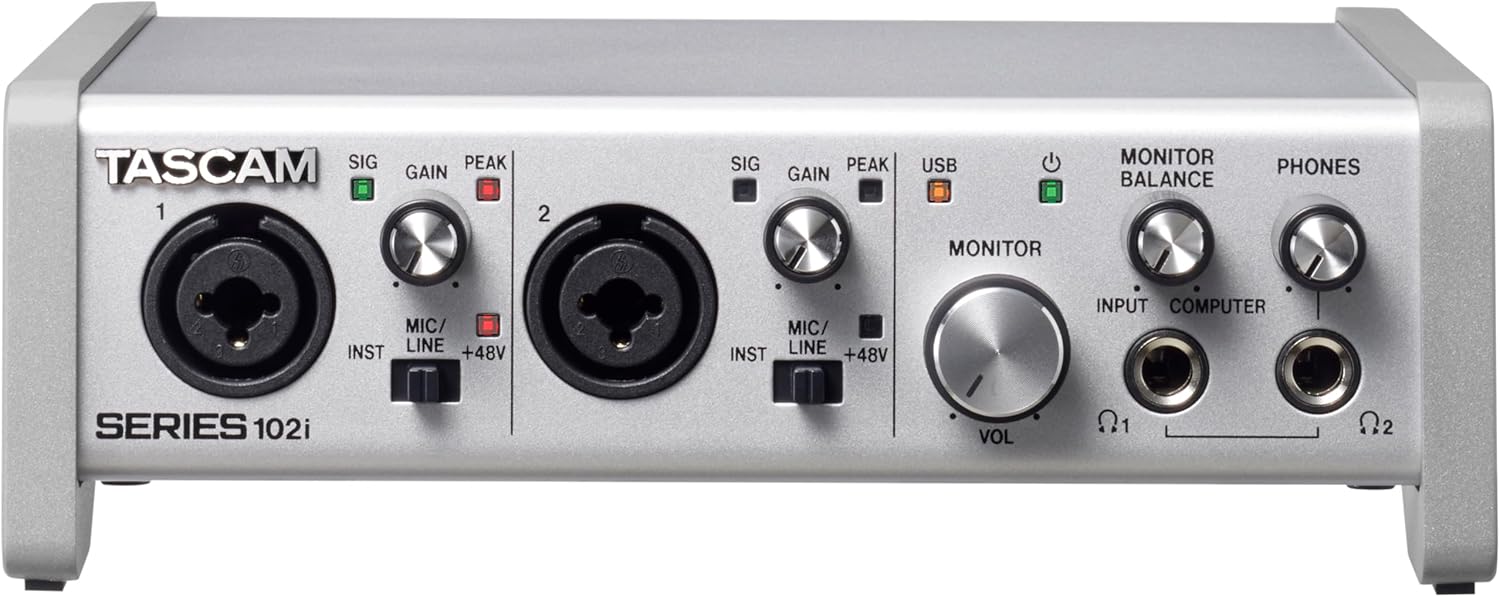Tascam SERIES 102i 10 IN/2 OUT USB Audio Interface with MIDI, DAW Recording Software for Songwriting, Podcasting, Recording,Silver