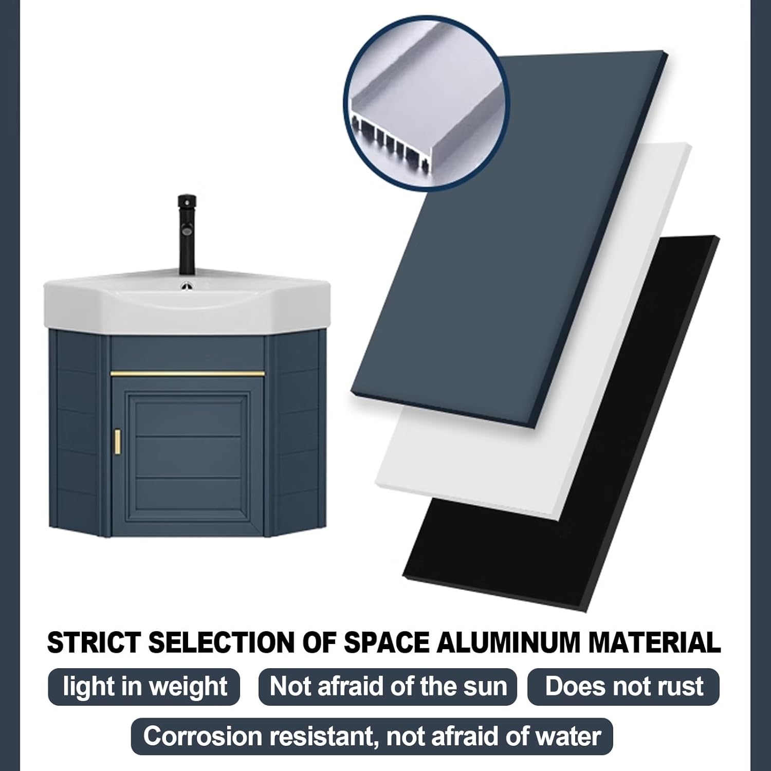 Ceramic wall mount corner bathroom vanity cabinets,for Small Space Cabinet Set Design,Bathroom Cabinet with Faucet and Drain,for Home Kitchen Patio Laundry Room. ( Color : Black , Size : 43*43cm )