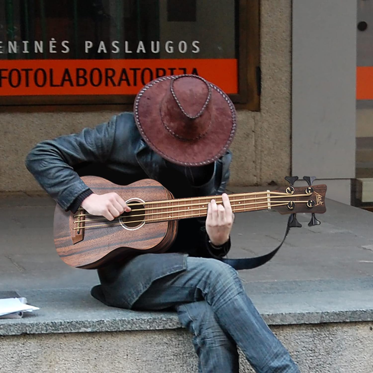 Electric Bass Ukulele,AKLOT Baritone Fretless Ukelele Bass Uke 30 inch Ebony African Blackwood Professional E-A-D-G with Gig Bag Strap for Beginner Advanced