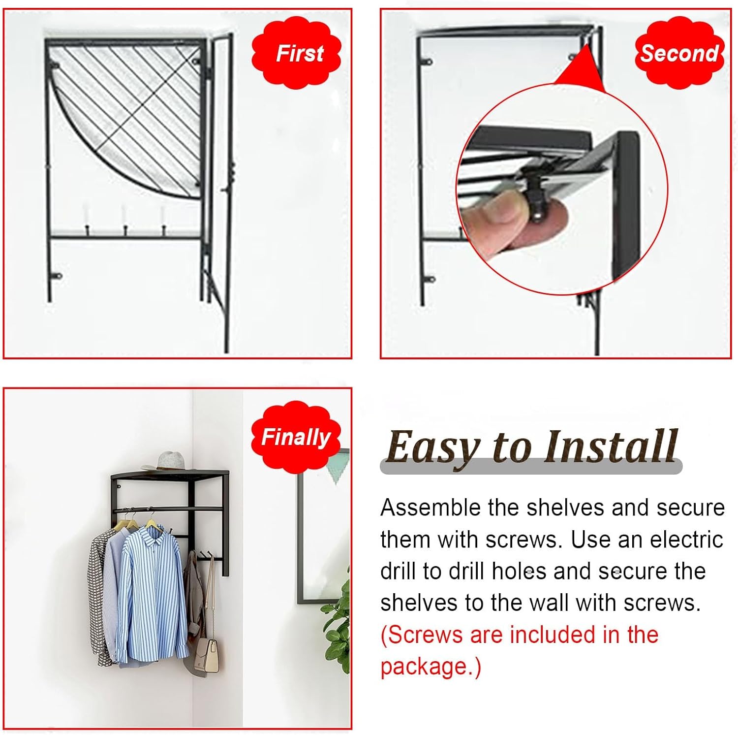 Closet Rod Curved Closet Clothes Hanging Shelf for Corner, Metal Wardrobe Corner Hanger Wall Mount, Clothing Drying Rack for Cloakroom/Laundry(White)