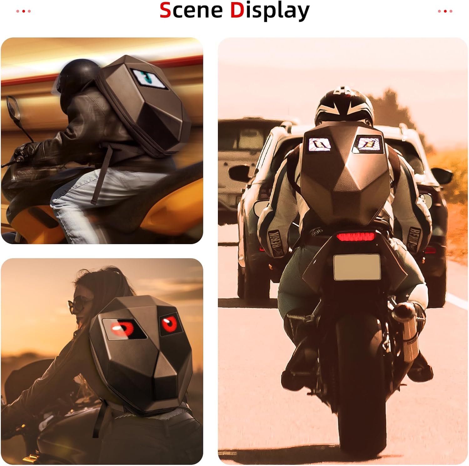 Gelrova Knight Motorcycle Backpack with LED Eyes, Waterproof Hard Shell Scooter Bag, Laptop Backpack for Riding, Cycling, Travel, Large Size 19in