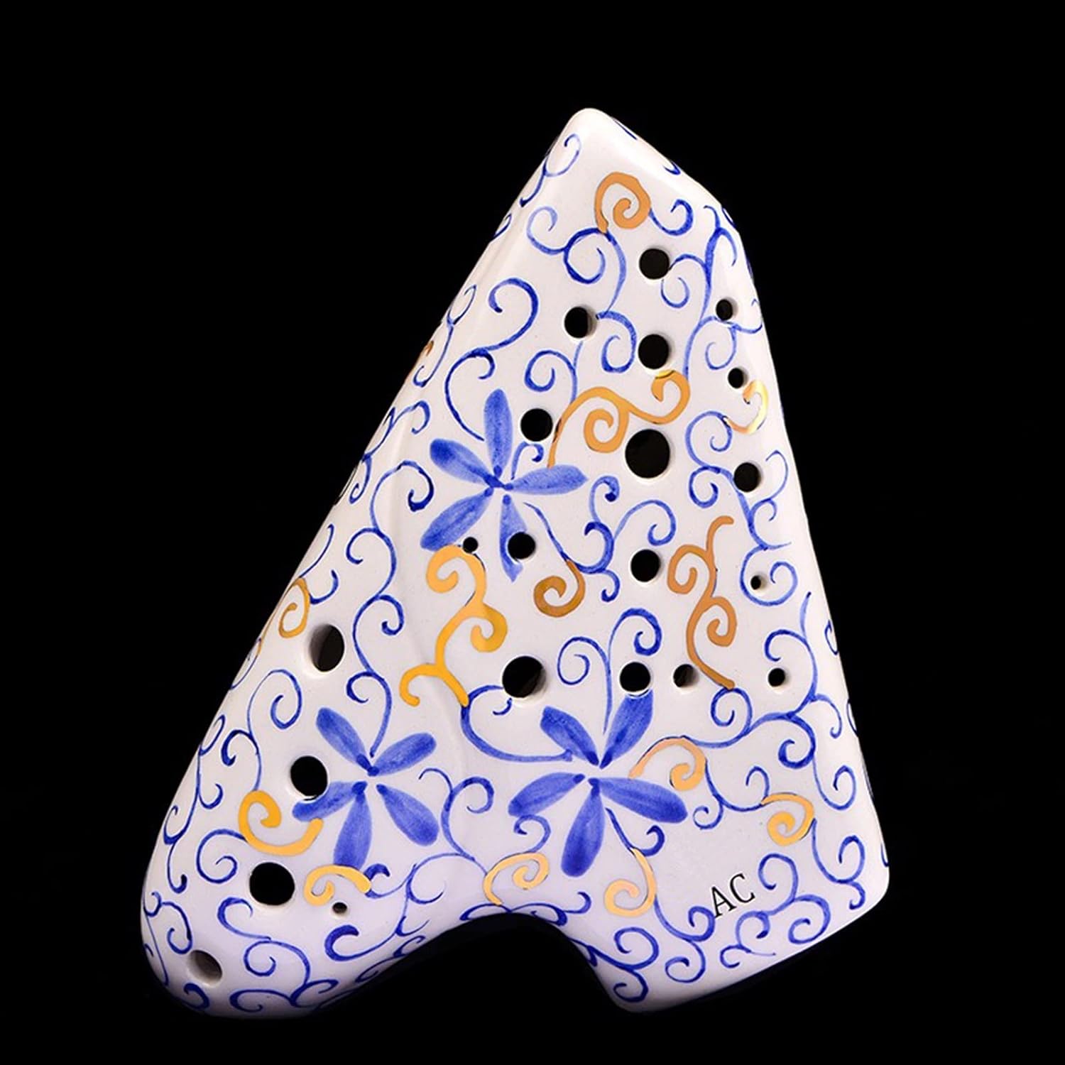 TSTS Three-Tube Blue and White Porcelain Ocarina 3-Tube Alto C Key (AC) Ocarina Wide-Range Professional Wind Instrument Children Ocarina