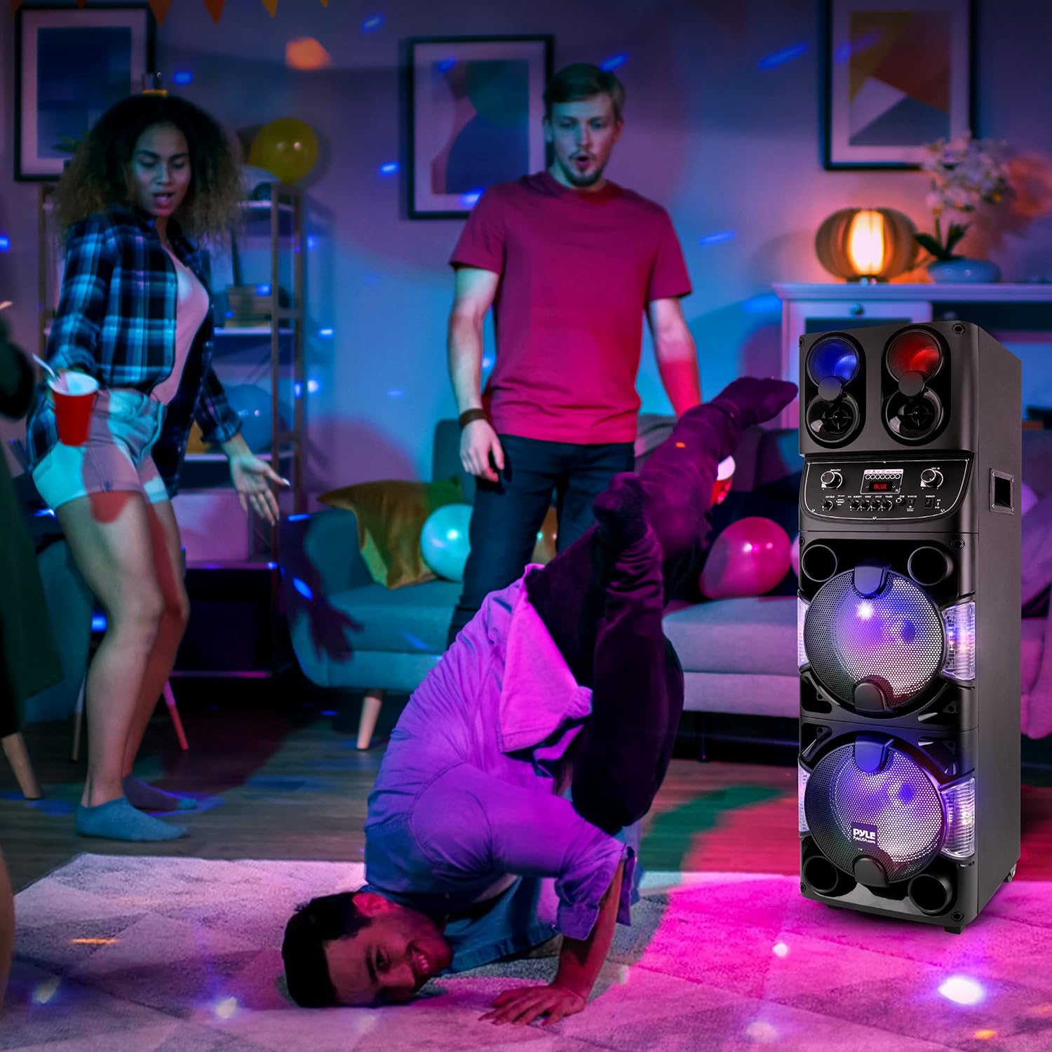 Pyle Portable Bluetooth PA Speaker - 600W Dual 10” Rechargeable Indoor/Outdoor BT Karaoke Audio System -LED Display, FM/AUX/MP3/USB/SD, 1/4