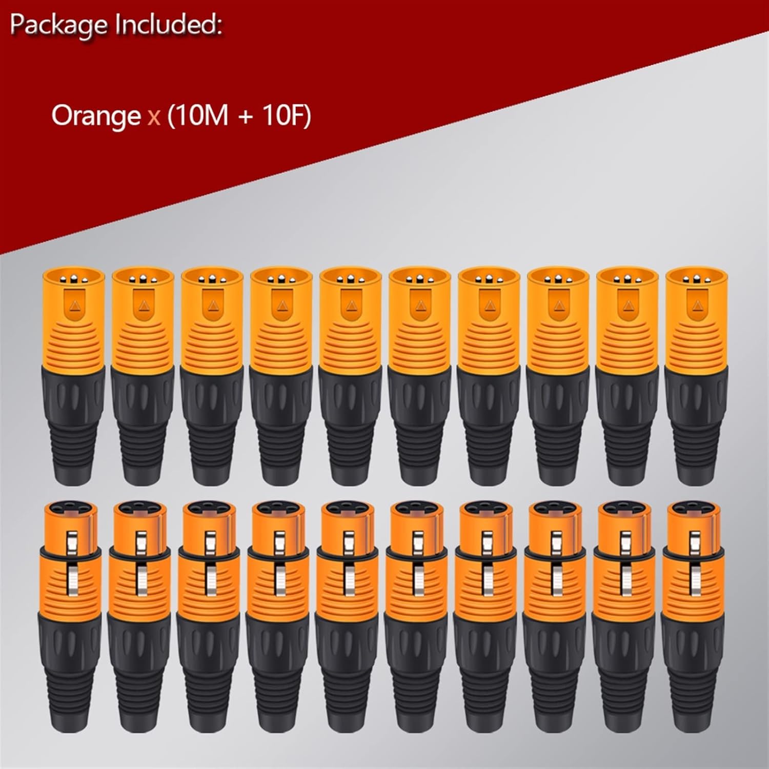 3PIN X L R Wire Connector Male Female Plug Plastic Shell Microphone Speaker XLR Jack 20Pcs (Color : 10xM 10xF-Orange)