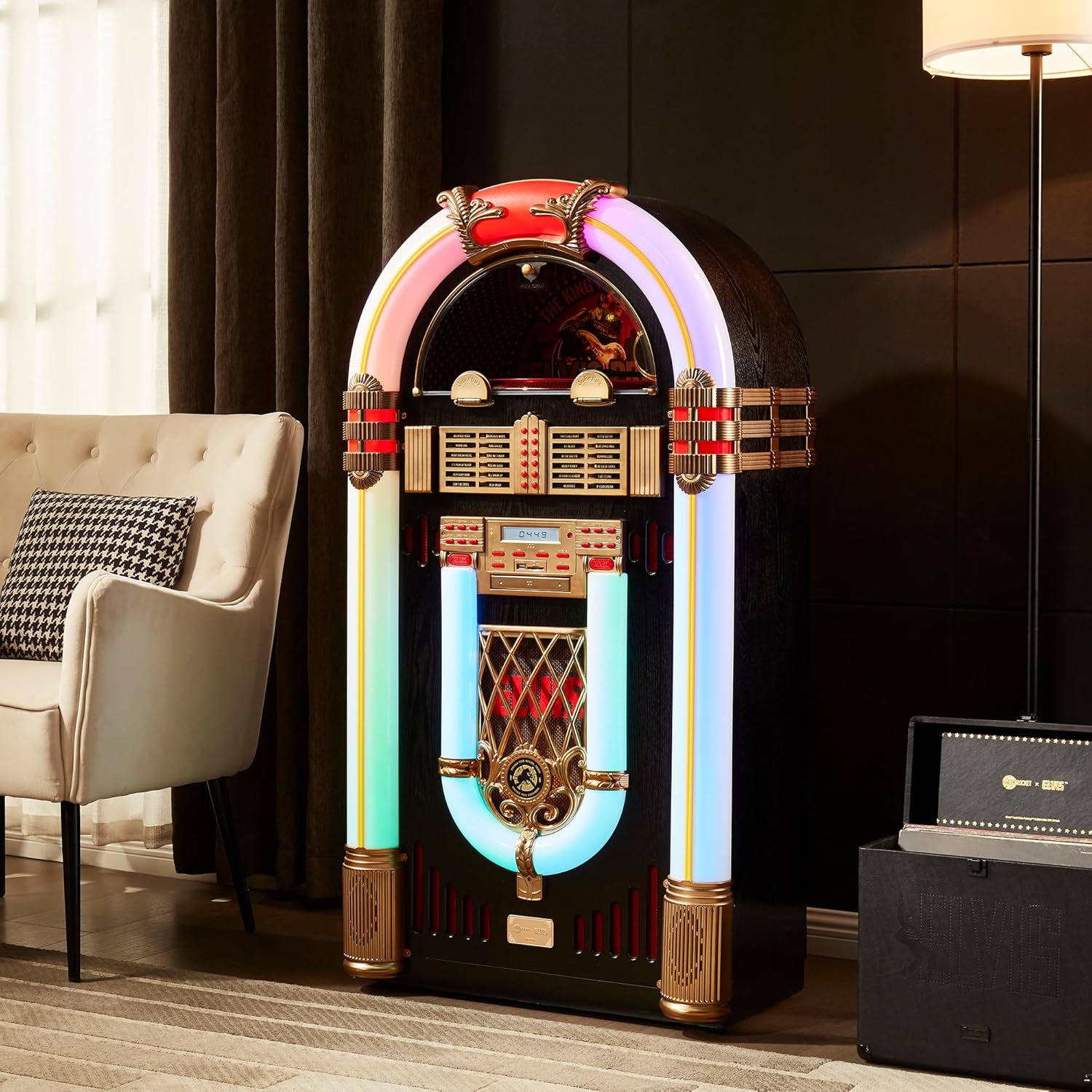 Arkrocket Full Size Jukebox Vinyl Record Player Bluetooth USB SD CD Player Radio Retro Turntable Classic Jukebox… (Saturn V - Elvis 68)