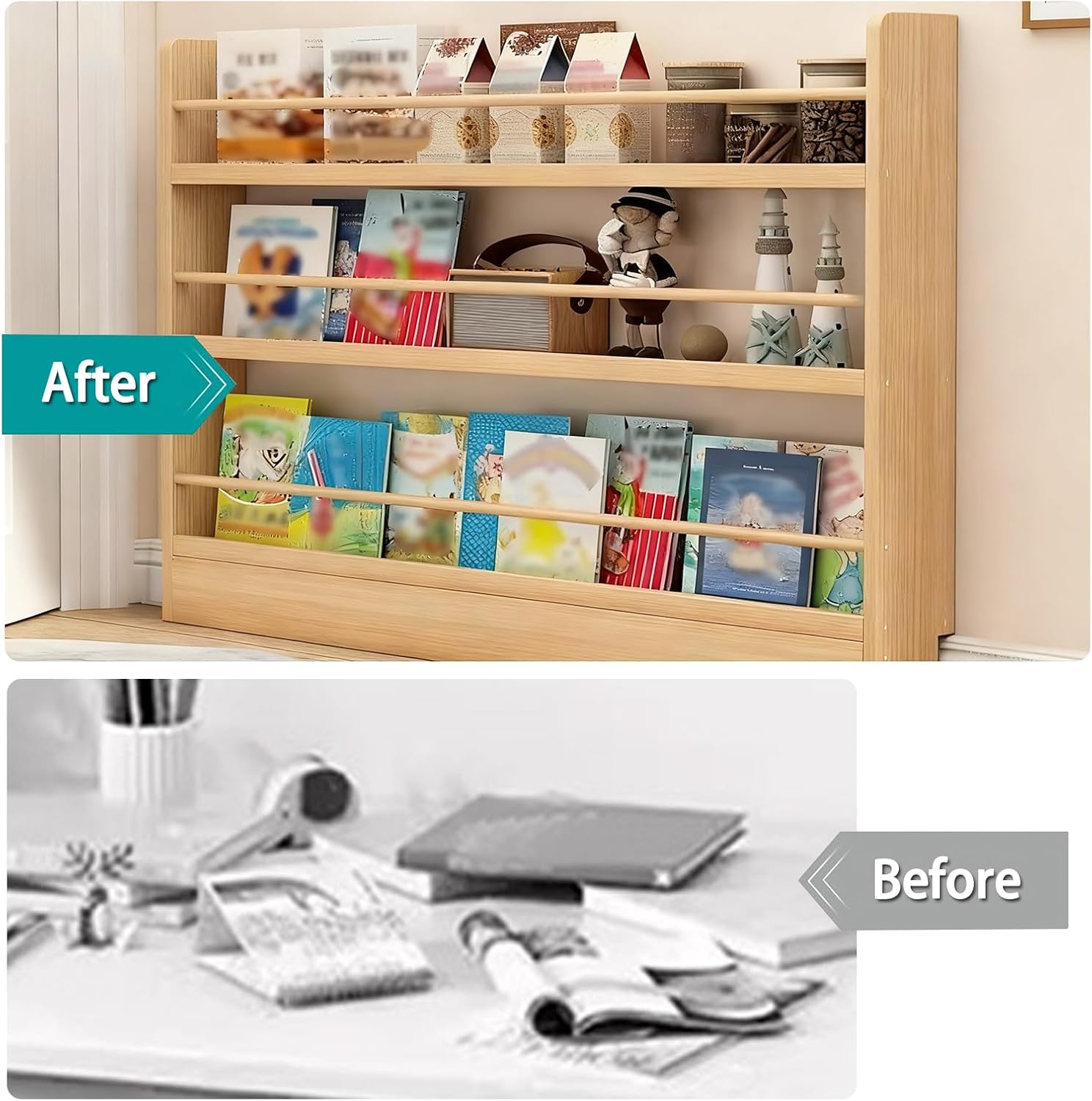 3-Tier Narrow Bookshelf, Natural Wood - Premium Book Shelf for bedRooms with Open Display Shelves - Bookcase Organizer for Bedroom, Living Room, Office (47.2