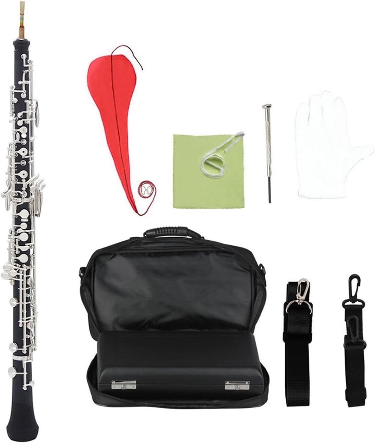 Professional C Key Oboe Semi-Automatic Style Silver Plated Keys Woodwind Instrument with Oboe Reed Gloves Leather Case Oboes Beginner