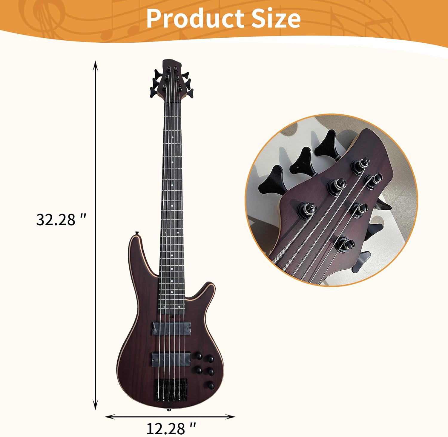 6 String Electric Bass Full Size 6 String Electric Bass Guitar, Electric Bass Guitar Electric Bass, Solid Mahogany Body with Rosewood+Maple Surface, Maple Neck, Rosewood Fingerboard (BLACK)