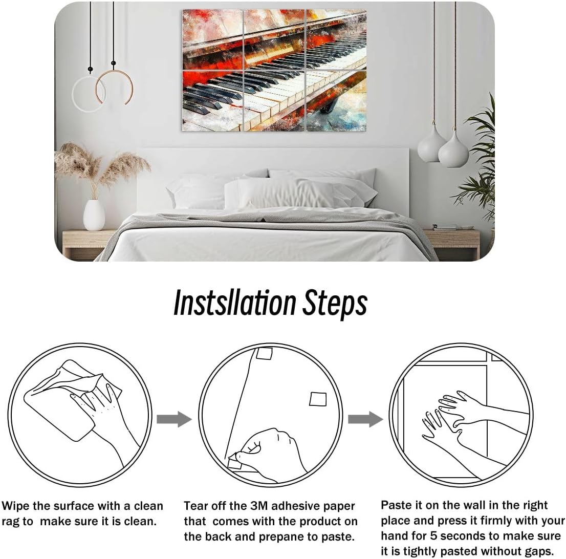 6 Pack Art Acoustic Panels Abstract colorful piano keyboard watercolor Sound Absorbing Panel 48