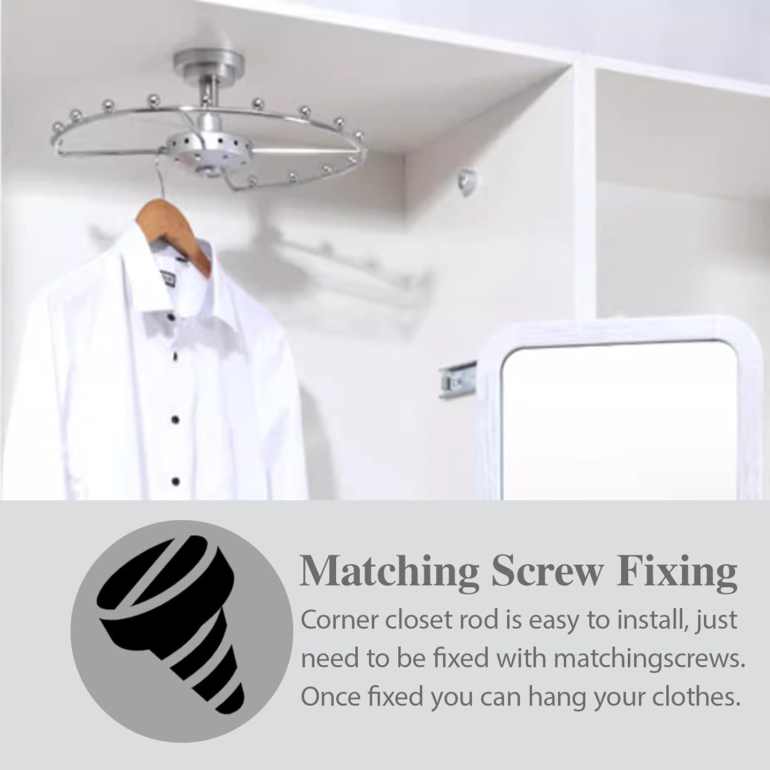 Armoire Wardrobe Closet with Hanging Rod for A Corner Wall, Rotatable Closet Bracket for 90 Degrees Wall, Round Coats Organization Holders(Gold,Small)