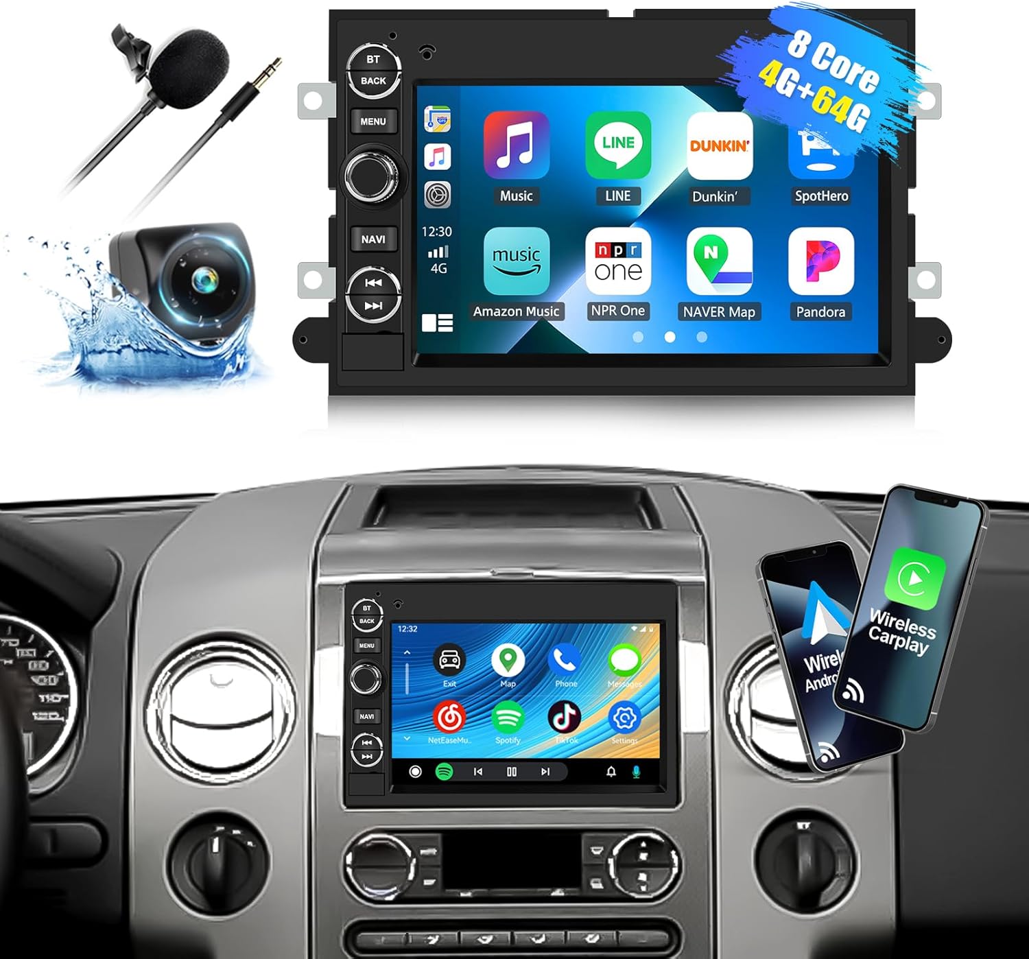 4+64GB Car Radio Stereo for 2004-2008 Ford F150 2006-2014 F250 F350 Radio with CarPlay Android Auto Android 15 Head Unit 7