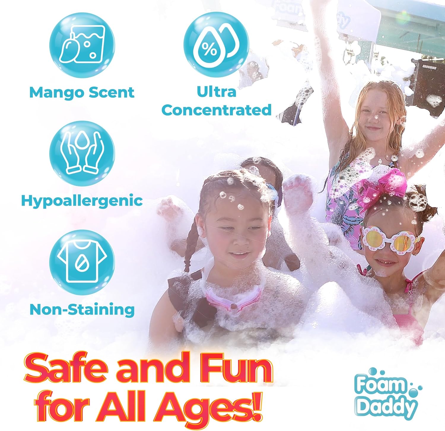 FoamDaddy Professional Strength Mango Scented Ultra-Concentrated Gel – Makes 300-400 Gallons of Foam Party Fun – High Stacking, Hypoallergenic – Designed for Any Foam Machine – 1 Gallon