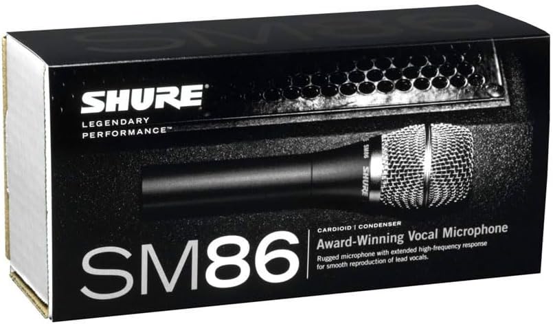 Shure SM86 Cardioid Condenser Vocal Microphone for Professional Use in Live Performance with Built-in 3-Point Shock Mount, 2-Stage Pop Filter to Reduce Wind/Breath Noise, No Cable Included (SM86-LC)