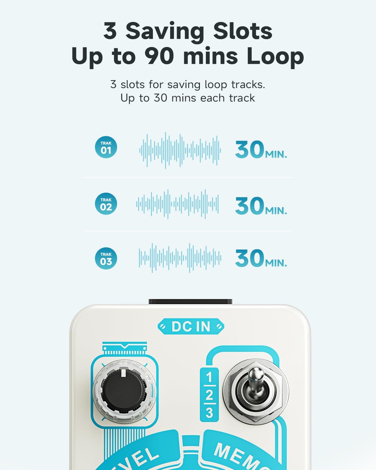 Donner Triple Looper Guitar Pedal, 90 mins Looping Time Loop Pedal with Screen, 3 Loops Looper Pedal with Unlimited Overdubs Undo/Redo