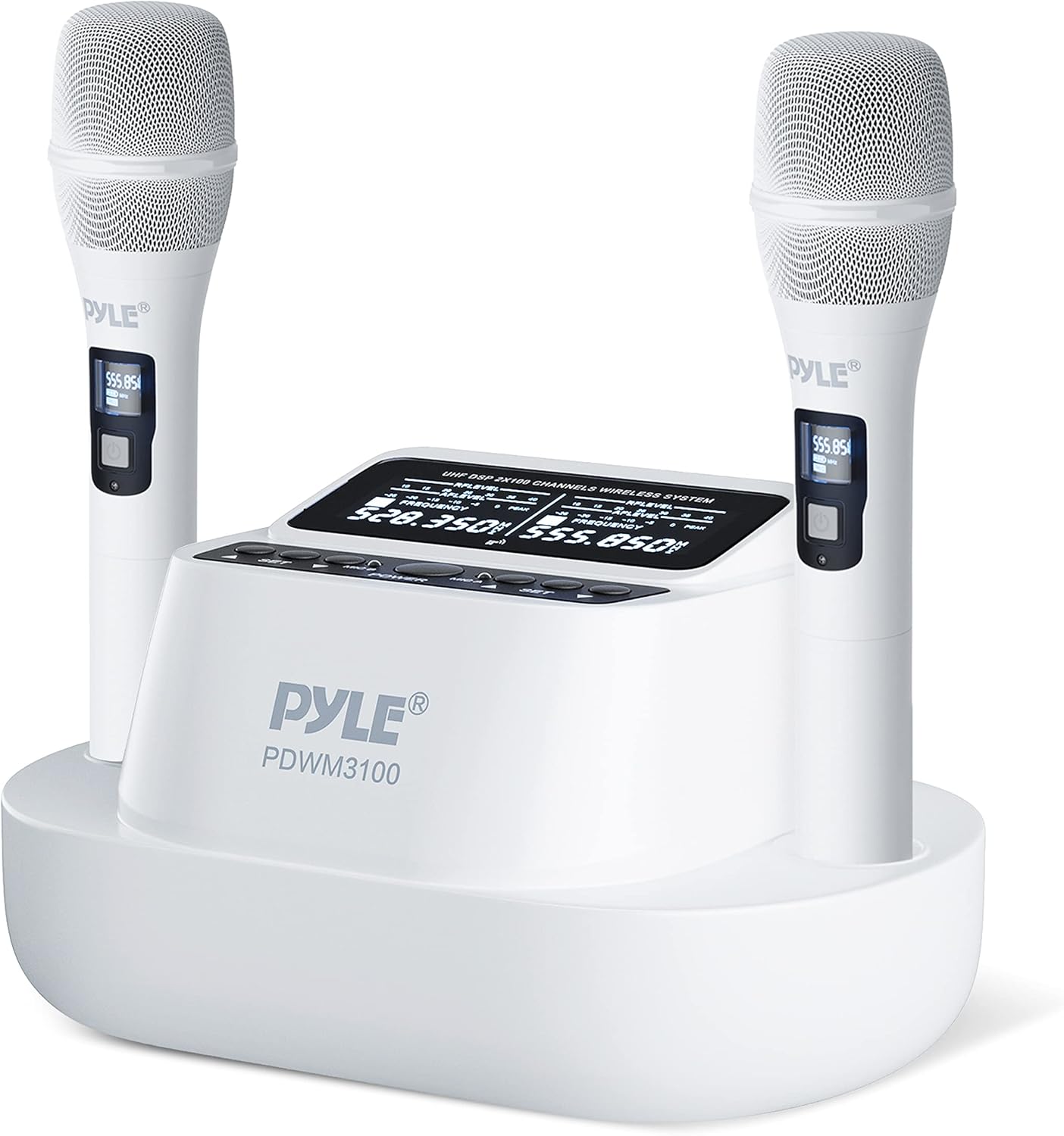 Pyle UHF Wireless Microphone System – Bluetooth Receiver with 2 Rechargeable Handheld Mics, 1200mAh Batteries, Clear Sound for Karaoke, Classroom, Office & Business Use