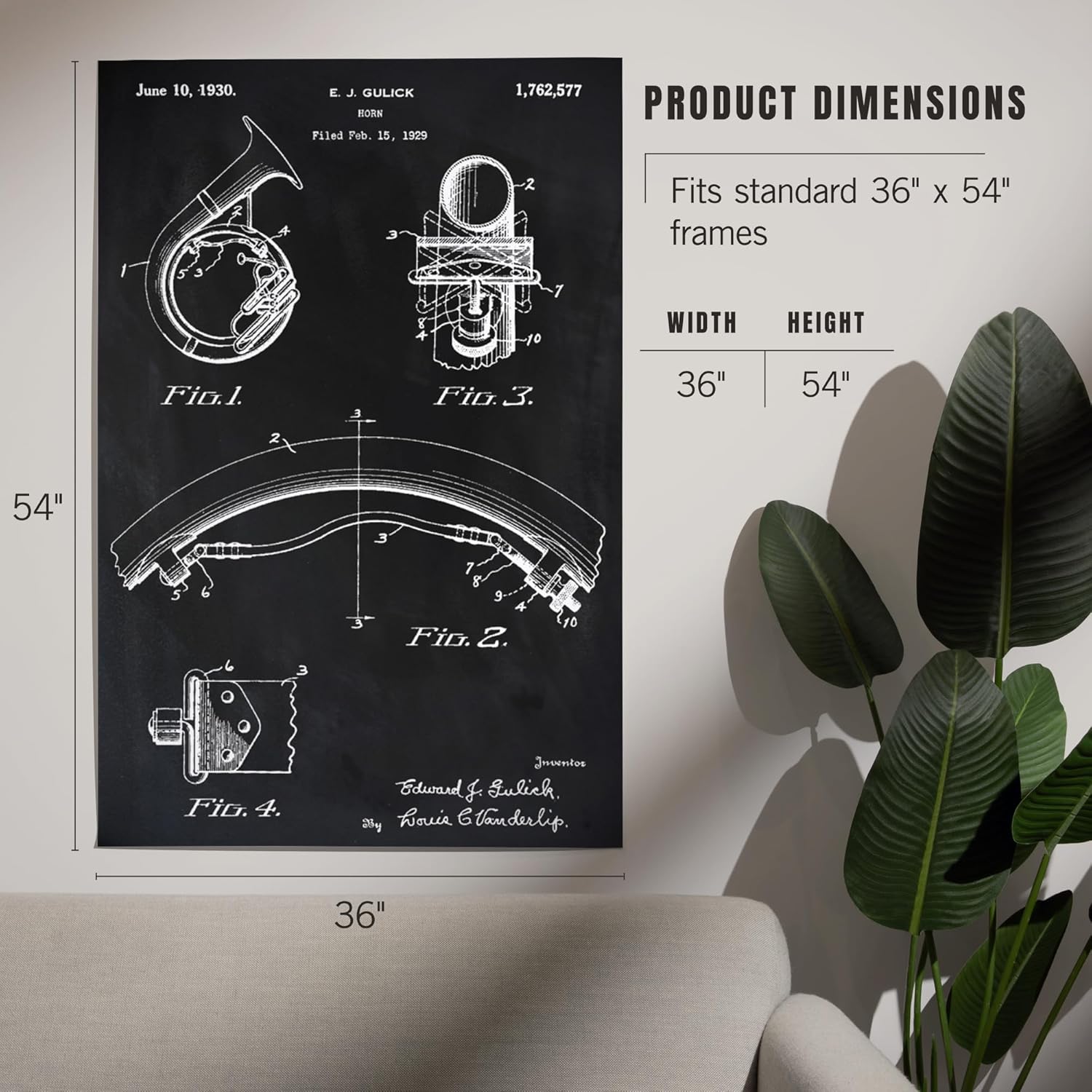 Lantern Press 36x54 Inch Giclee Print, Blackboard Patent, Sousaphone