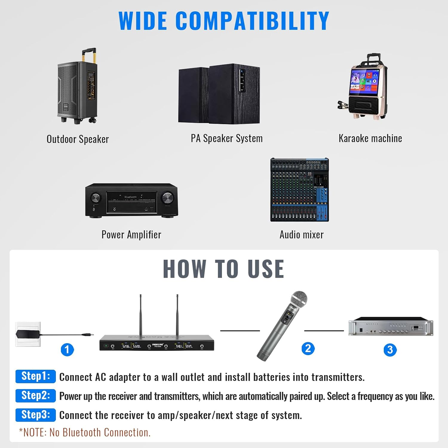 Phenyx Pro Wireless Microphone System, Metal Wireless Mic Set with 4 Cordless Mics, 4x25 UHF Adjustable Frequencies, 200ft Range, Dynamic Microphones for Singing, Karaoke, Church, DJ (PTU-5200-4H)