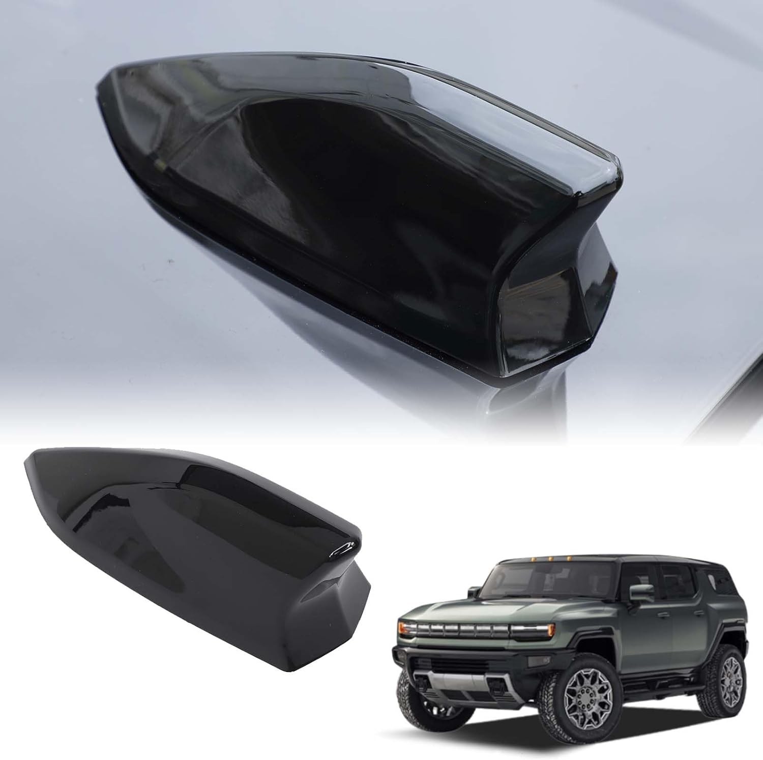 Yinanlutos Shark Fin Shape Roof Antenna Cover Trim Compatible with Hummer EV Pickup SUV 2024 2025 Accessories Antenna Topper Car Shark Fin Cover Exterior Decoration ABS 1pcs (Bright Black)