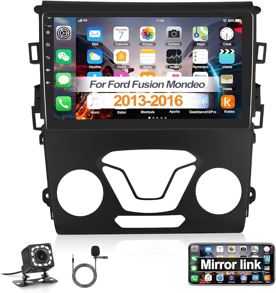 Android 13 Double Din Car Stereo Compatible with Mondeo 2013-2016, 2G+32G 9 Inch Touch Screen Car Stereo Radio with Wireless Carplay Android Auto GPS Navigation WiFi Mic Backup Camera