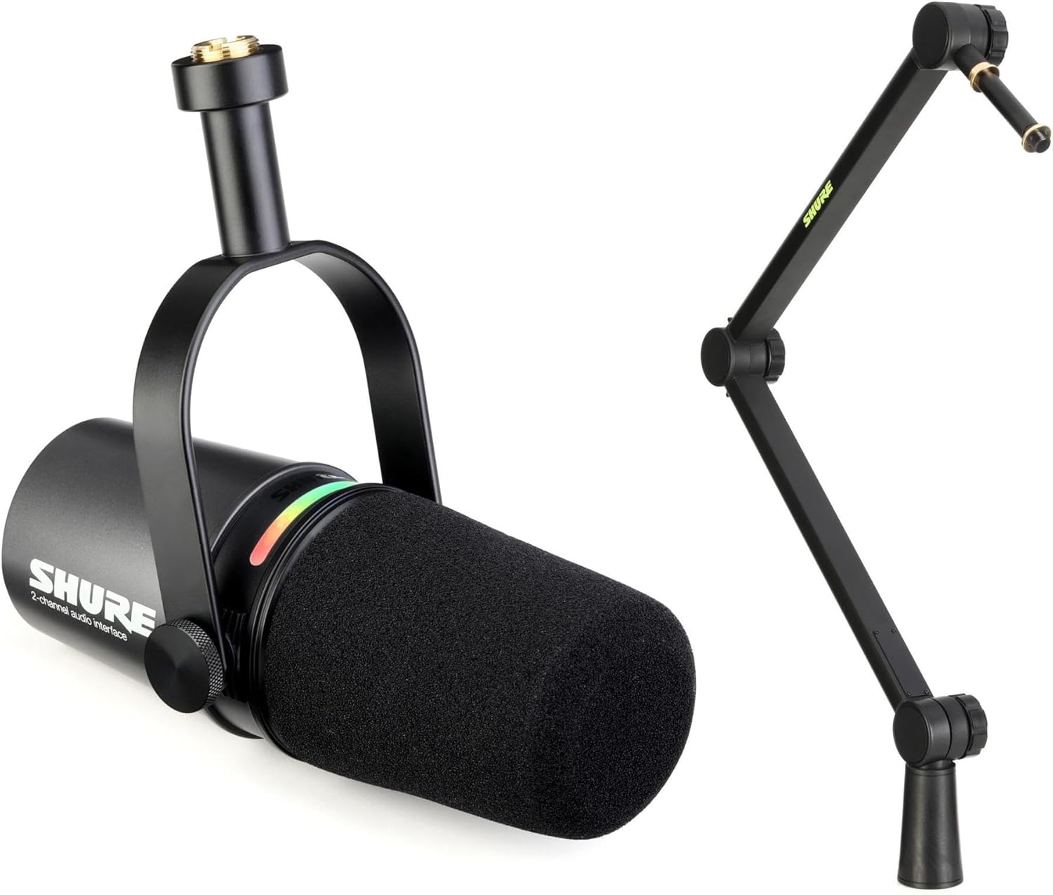 Shure MV7i Smart Microphone with Built-in Audio Interface and Deluxe Articulating Desktop Mic Boom Stand - Podcast Mic with 2 Channels, XLR and 1/4