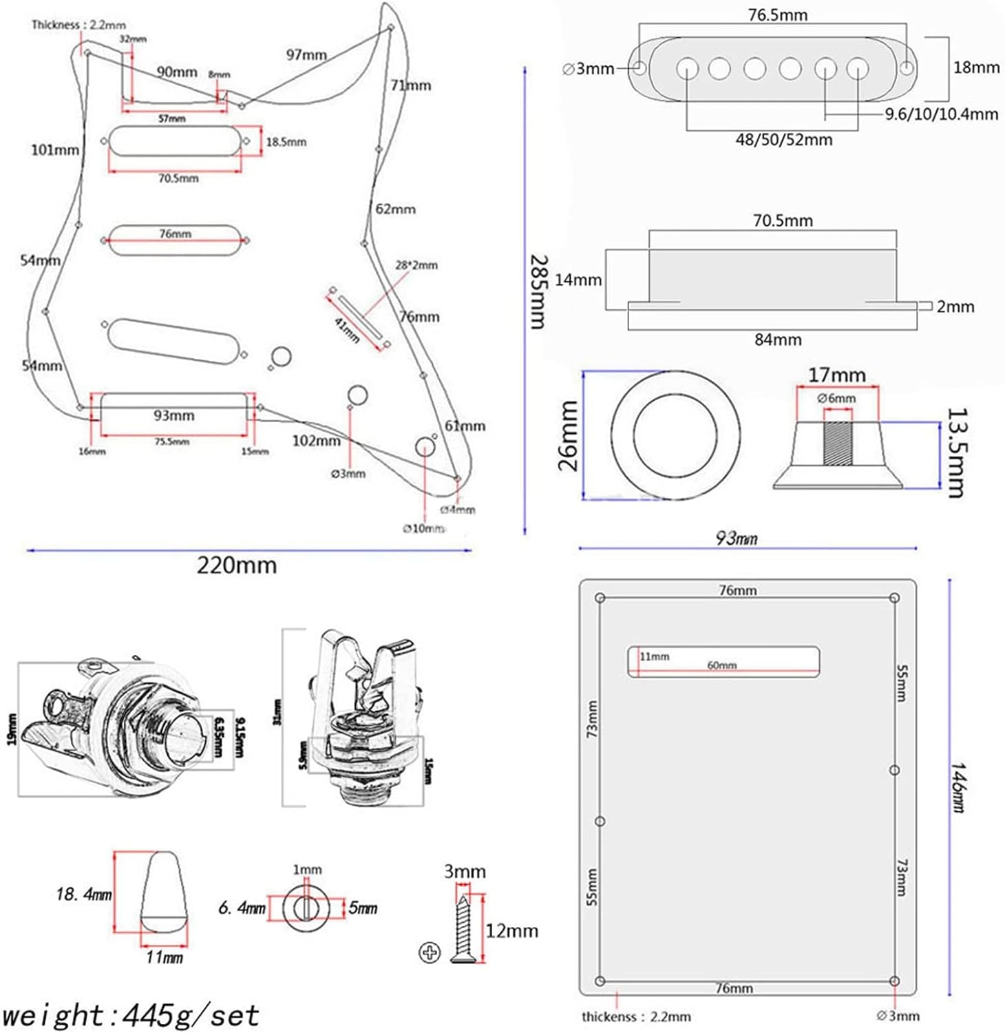 SSS Electric Guitar Beige Pre-Wired Loaded Pickguard with Pickup and Back Cover Set Pickup Set with Pickguard