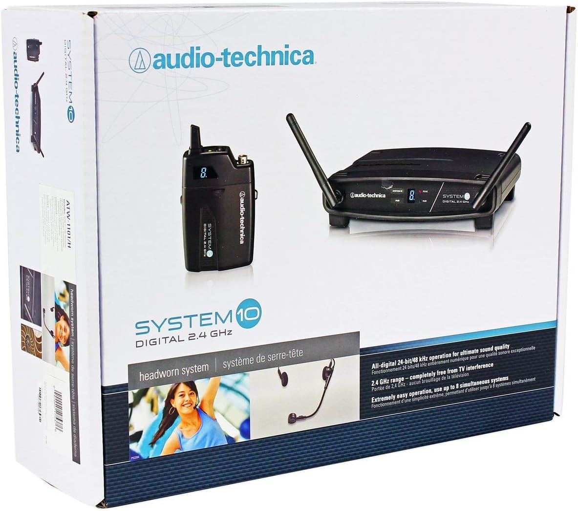 Audio-Technica ATW-1101/H System 10 Wireless Headset Mic System Bundle with Mackie Monitors