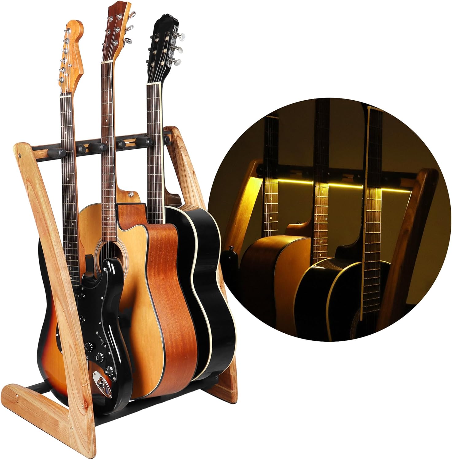 Mr.Power Universal Multi Purpose Guitar Stand Rack with Light, Adjustable Guitar Holder with Soft-Padded Protect for Eectric Guitar Bass, Acoustic Folk Classical Guitar, Banjo, Mandolin, Guitar Case (3 Holder)