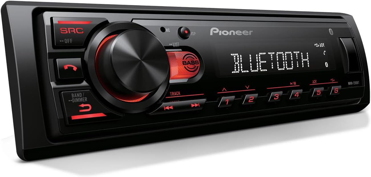Pioneer MVH-S230BT 1-Din Digital Media Receiver – Bluetooth, USB, 50W x 4 Output, AM/FM Radio, iPhone/Android Compatible, Front/SW (Mono) Selectable RCA Output