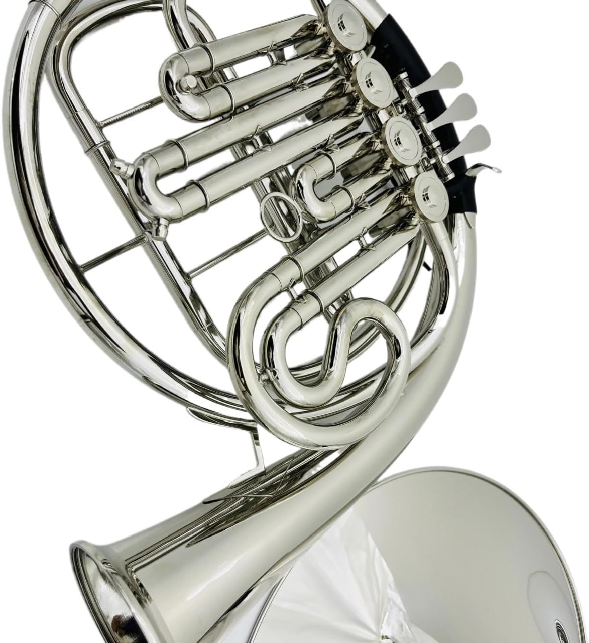 Brass French Horn Single Row French Horn With Mouthpiece 4-Key B/F Nickel Plated Musical Instrument Professional