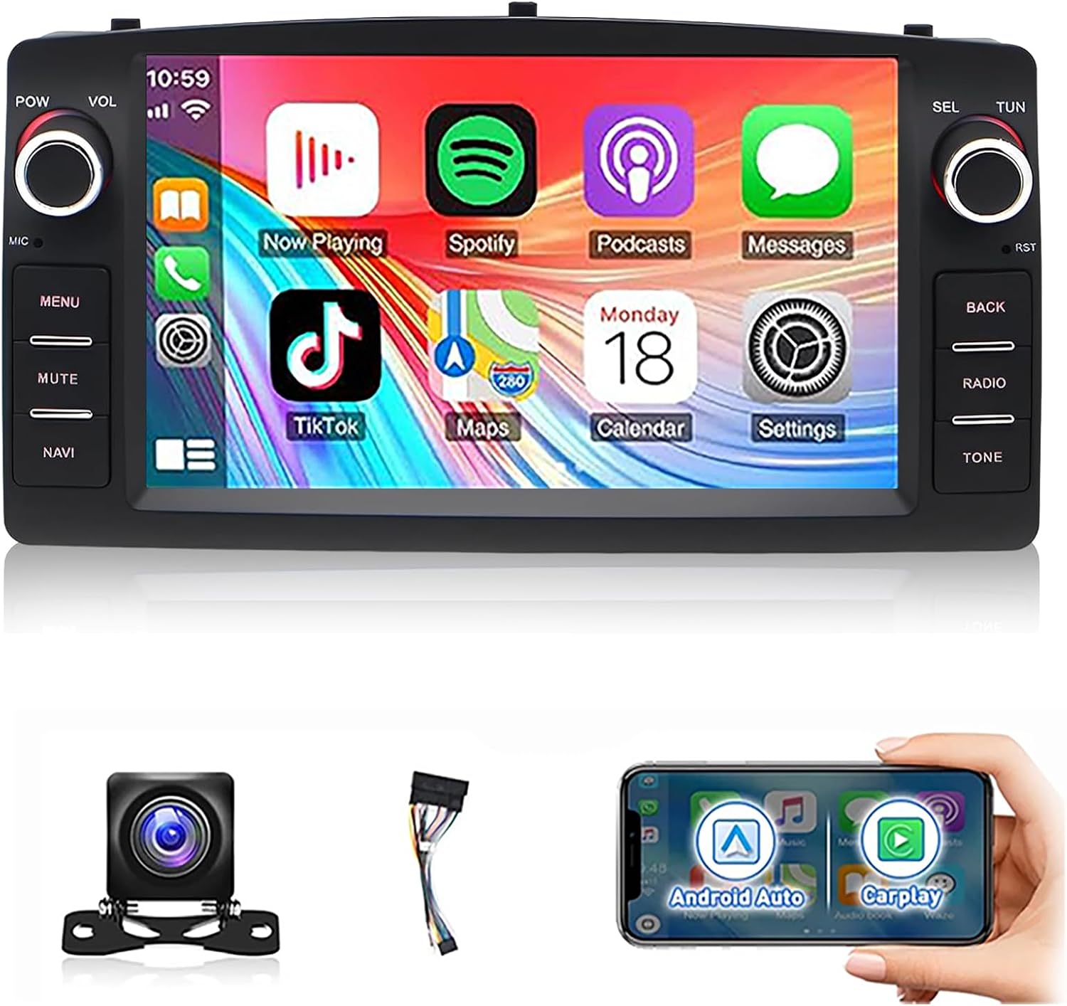 4+64G Car Stereo Radio for Toyota Corolla EX E130 E120 2000 2001 2002 2003 2004 2005 2006 with Wireless Carplay Android Auto,7''Touch Screen Stereo for Toyota Corolla WiFi GPS BT AHD Backup Camera