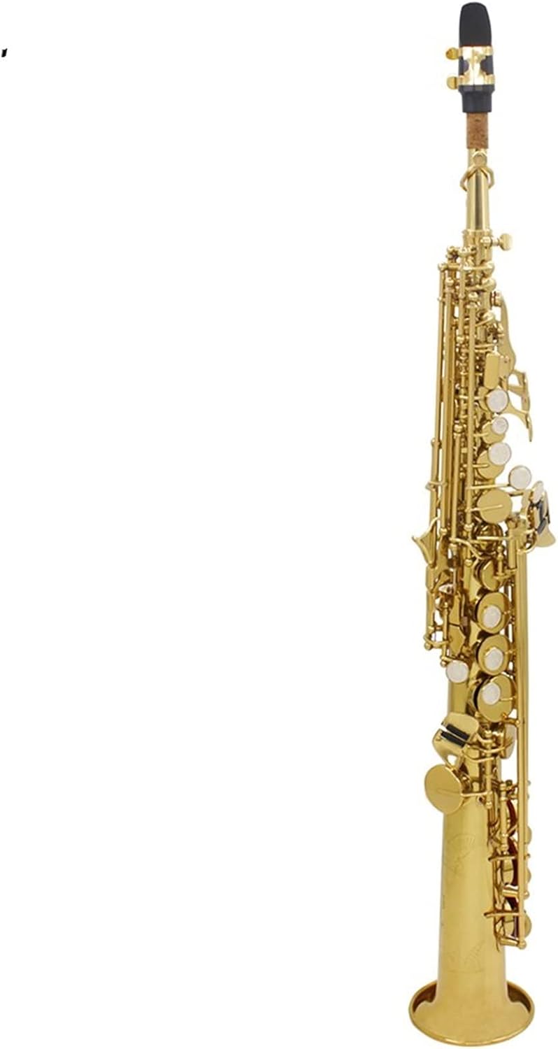 KESHUO Bb Saxophone Brass Gold Lacquer Straight Saxophone Sax Saxofon Woodwind Musical Instrument with Case Accessories Brass Sax Beginners Kit (Color : Golden Saxophone)