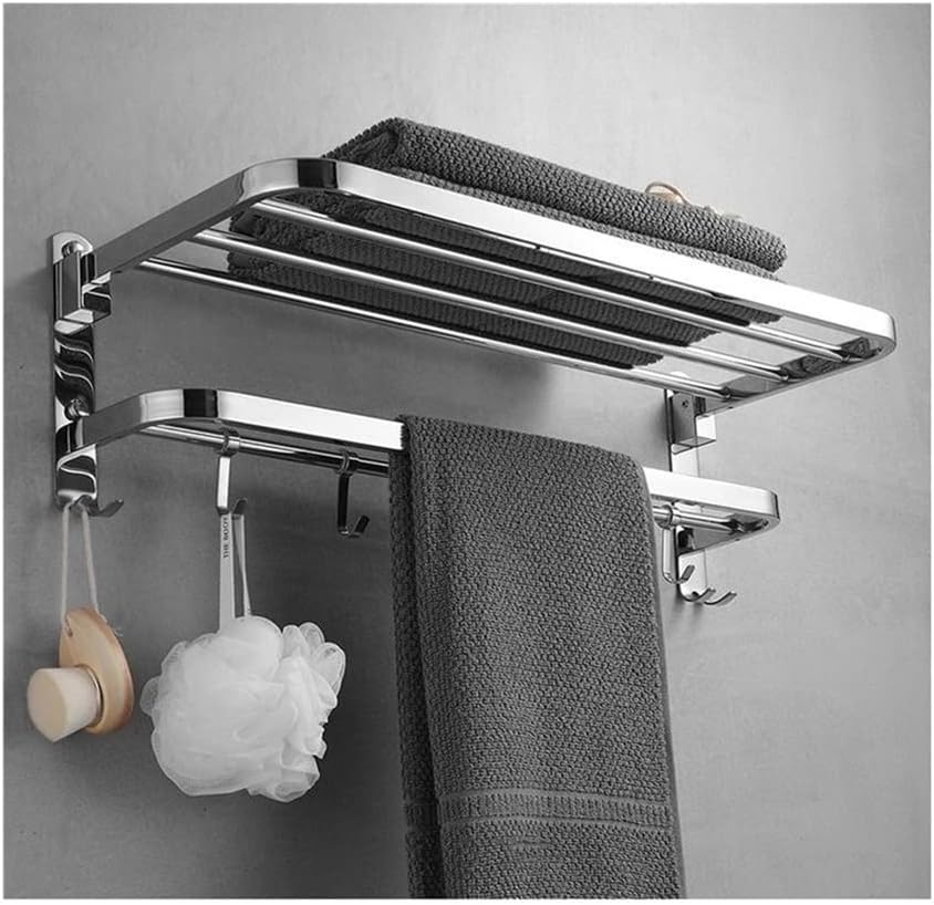 Shower Shelves Towel Rack Towel Shelf, Double Tier Towel Rail with Hooks Bathing Accessories (Color : 40 cm)