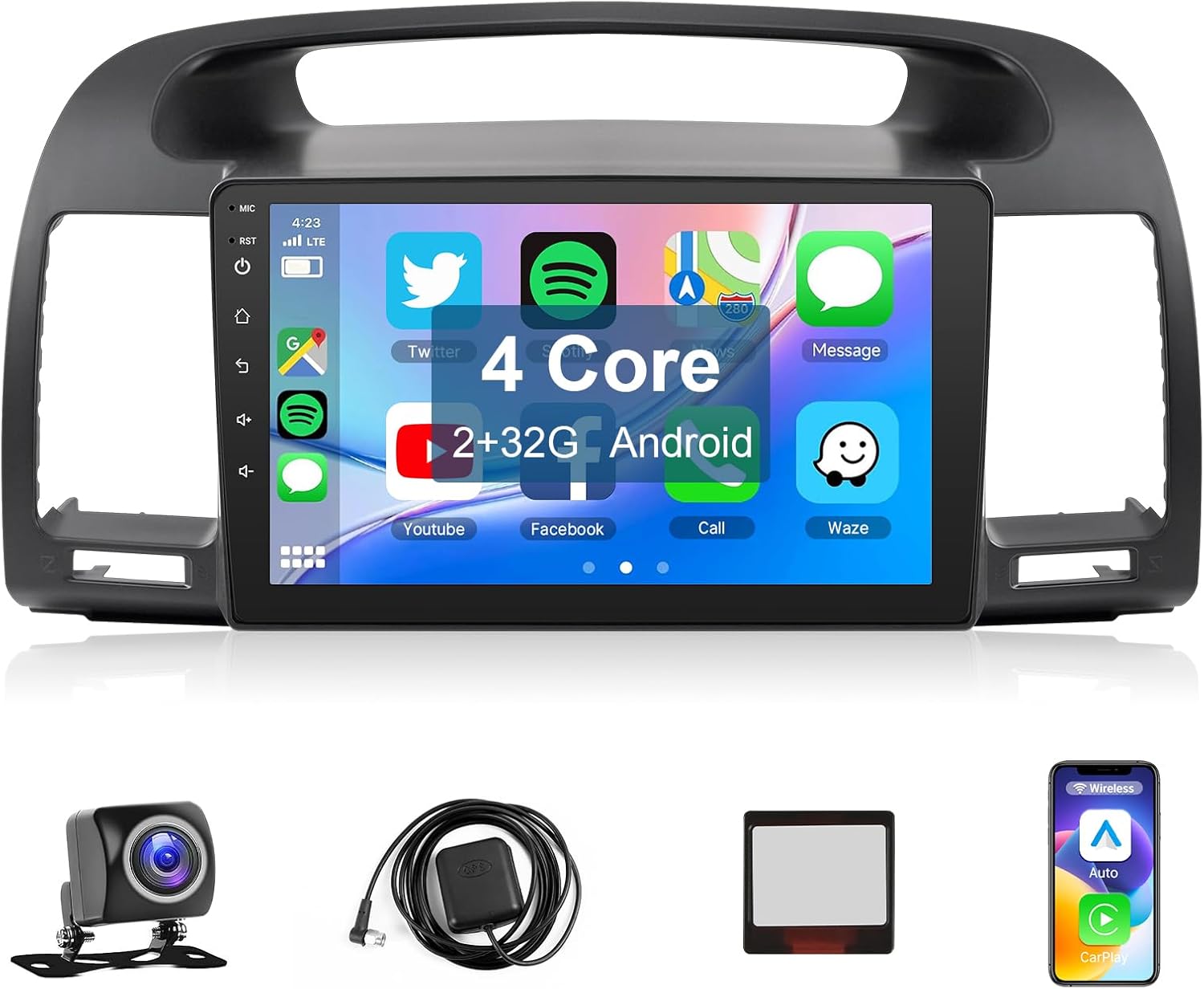 Leadfan Android Car Radio for Toyota Camry 2002 2003 2004 2005 2006 Stereo Upgrade with Wireless Carplay Android Auto 9'' HD Touchscreen Compatible with JBL Premium Audio WiFi BT GPS Navigation 2+32G