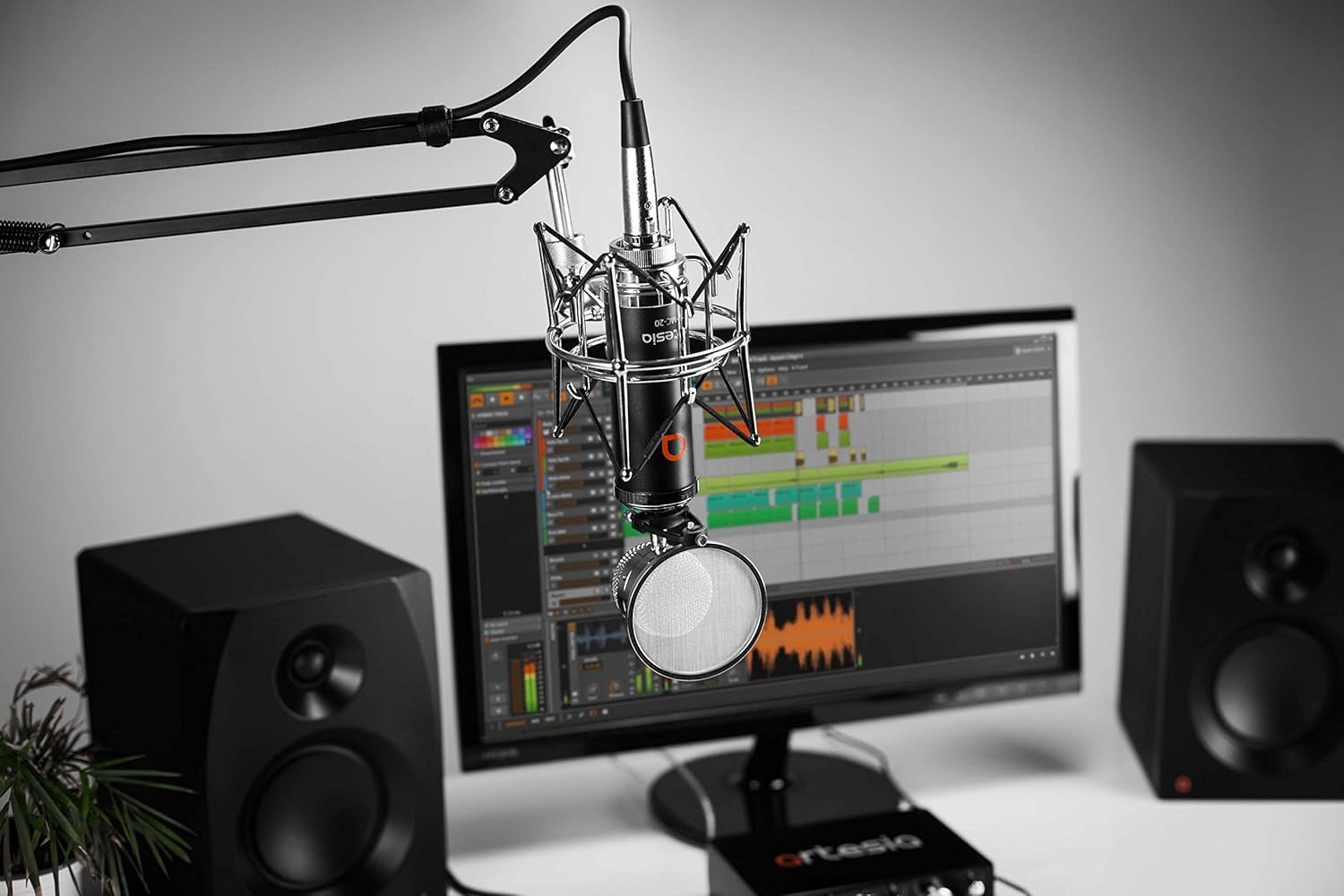 Artesia AMC-20 Studio Large-Diaphragm Condenser Microphone w/Shock Mount + Pop Filter & 8' XLR Cable