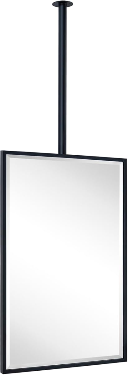 TEHOME Ceiling Mount Mirrors for bathrooms Suspend Black Metal Framed Rectangle ceil Mount Mirror for a Window Vanity with Adjustable Hanging Rod, Mirror Measures 20x30''