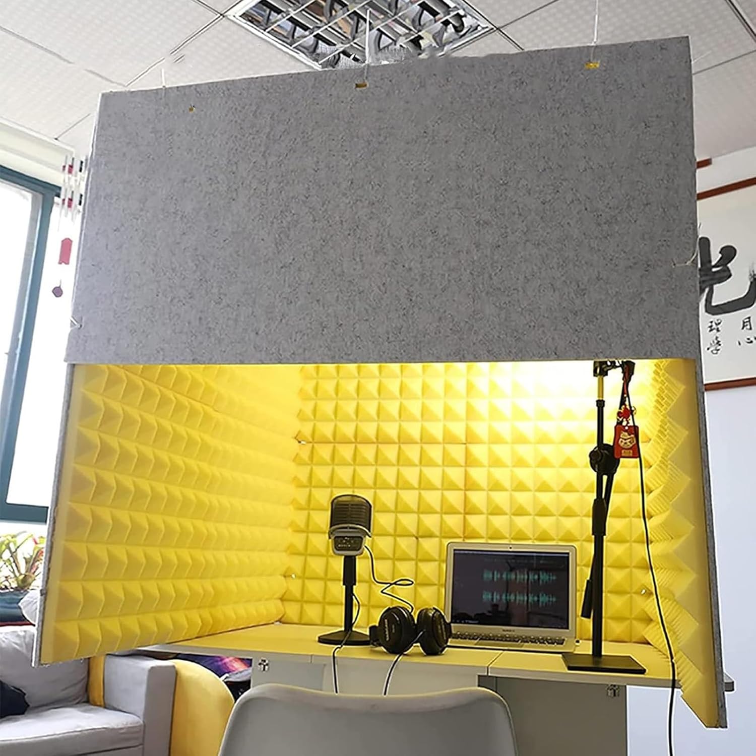 V3VOGUE Desktop Soundproof Cover, Portable Vocal Recording Booth, Isolation Booth Box for Home Studio, Microphone Recording Equipment, Ecosfriendly Material, for Podcasts Work Singing Broadcasting