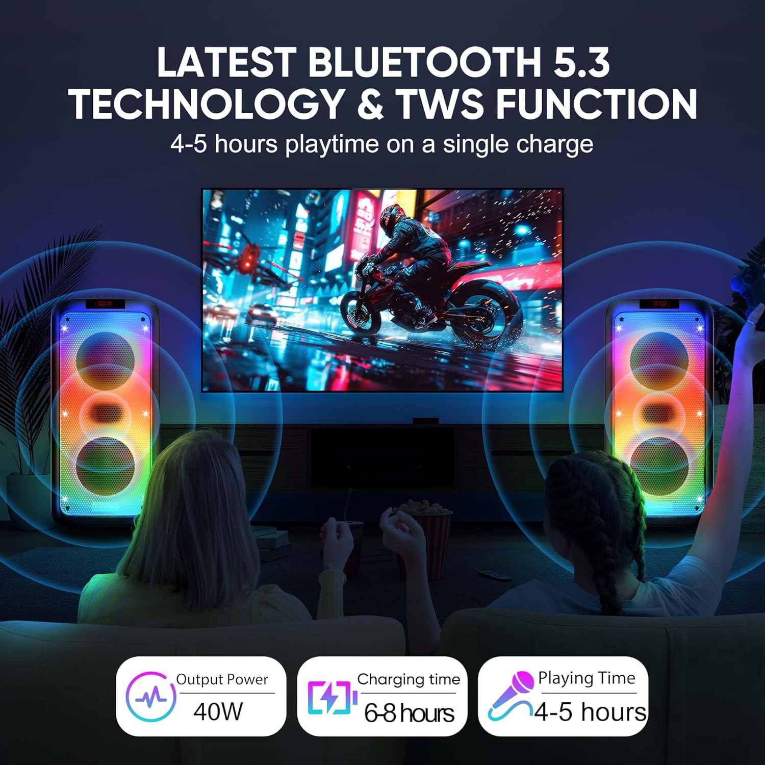 Karaoke Machine for Adults, Portable PA System Karaoke Machine Party Speaker with 2 Microphones, Supporting TF/USB/AUX, TWS & LED Mode (Gray)